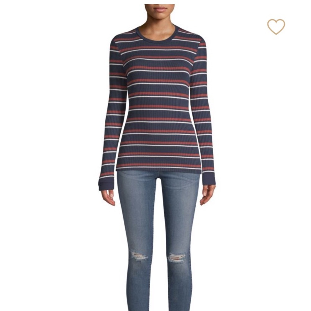 Frame Ruched Striped Rib-Knit Tee -WORN ONCE